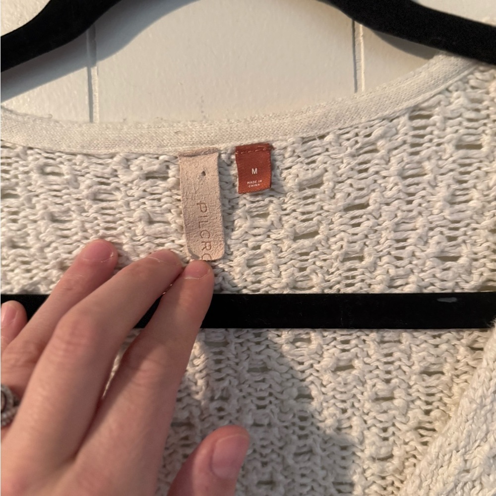 Anthropologie Pilcro Christian White Knit V-Neck Sweater Size M - Picture 6 of 13